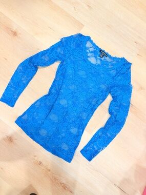 Forever 21 Bright Blue Lace Long-Sleeve Top